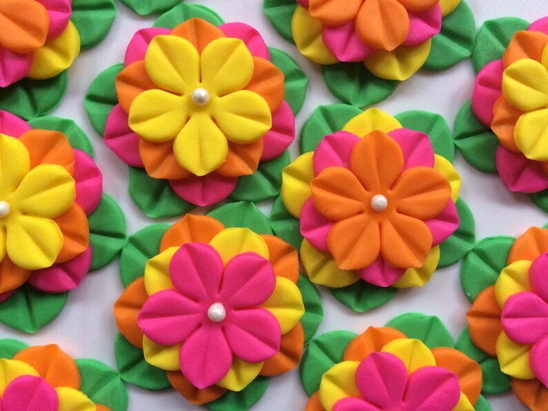 Fondant Flowers 12 Hawaiian Tropical Edible Flowers Cupcake Etsy