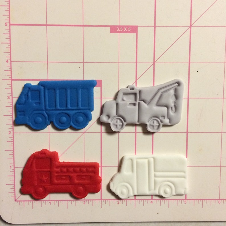 Fire Truck Cupcake Toppers 12pcs Edible Fondant Cake Cookie Etsy