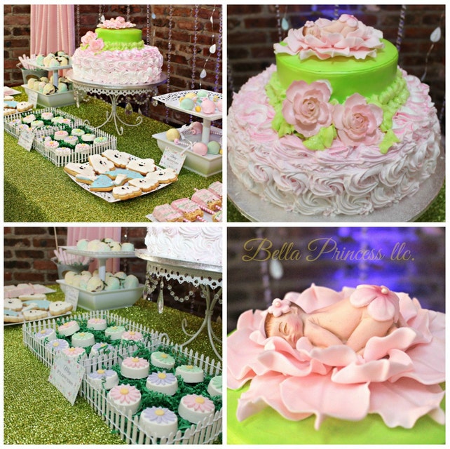 Xl Baby Shower Cake Topper On Pink Flower 3d Figure Edible Fondant