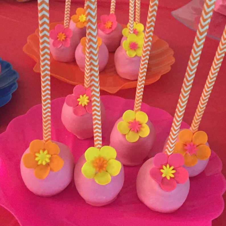 Fondant Flowers 36pcs Pastel Red Hawaiian Tropical Luau Etsy