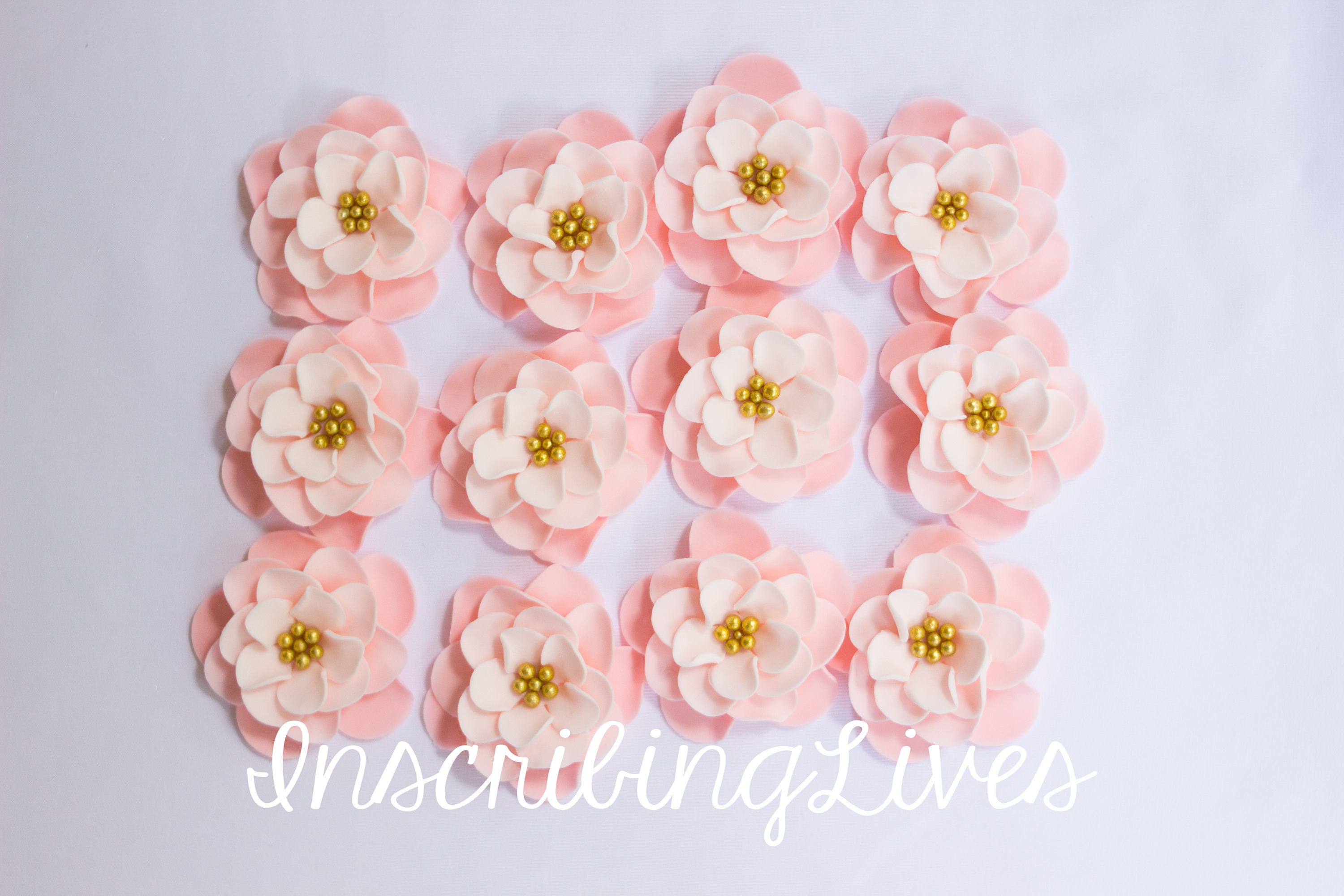 Fondant flowers 12pcs blush pink ombre gold pearl flower Etsy