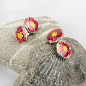 Vintage Norwegian Sterling Silver Flower Enamel Cufflinks