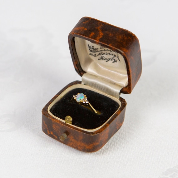 Vintage Ring Box, Rugby, England – Dark brown tortoiseshell with black velvet and ivory silk