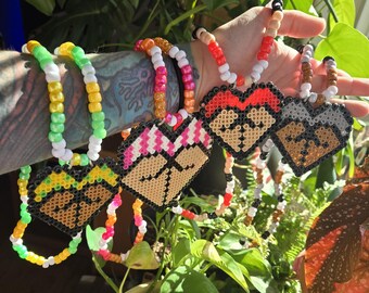 Bum Heart Perler Bead Necklace
