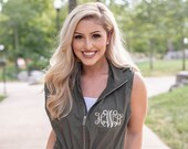 Monogrammed Women 39 s Utility Vest - Drawstring waist vest- Olive Vest - Bridesmaid Gift - Office Gift - 5038