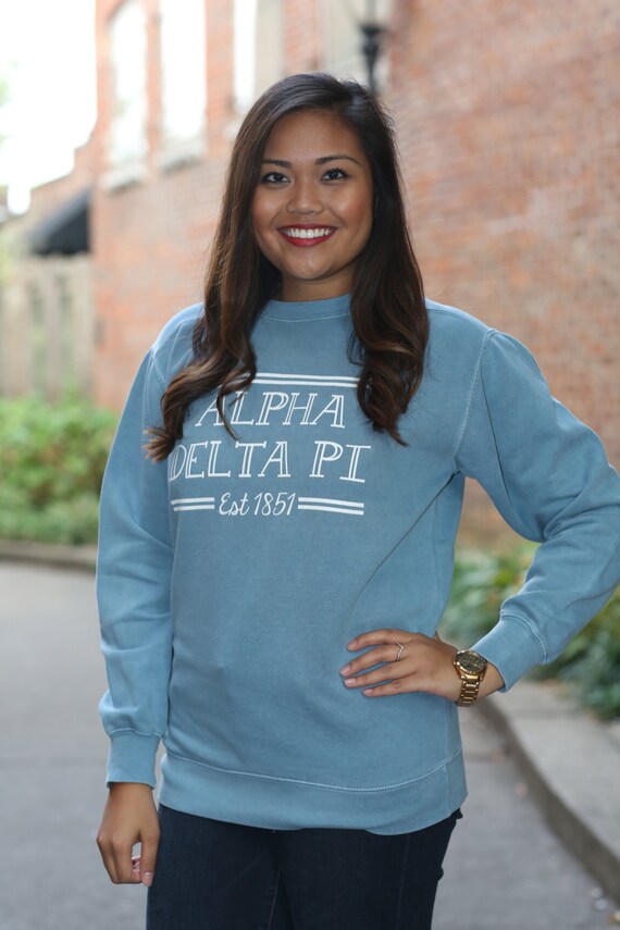 Alpha Delta Pi Comfort Color Crewneck Sweatshirt Adpi Letter Etsy