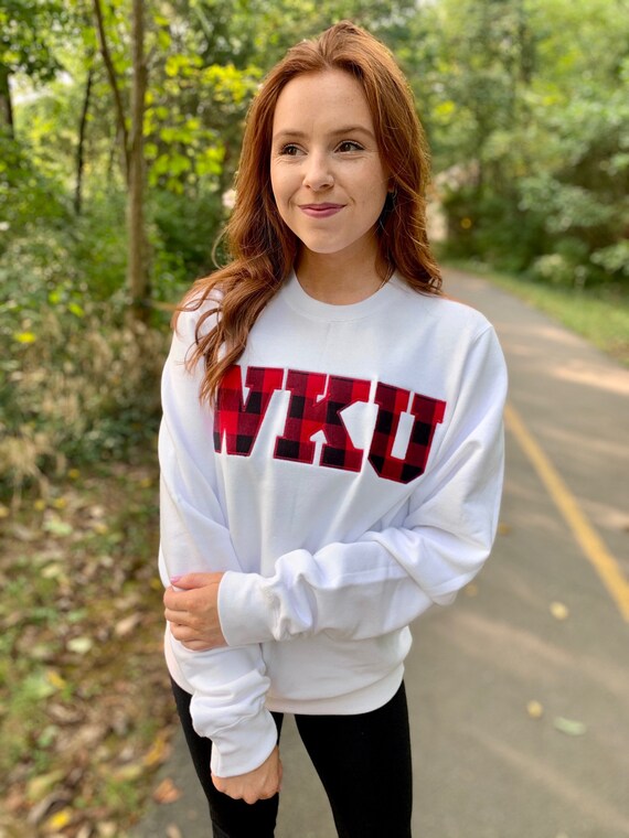 DesignsbyBurnaleeja WKU Applique Buffalo Plaid Sweatshirt - WKU- Topper Love