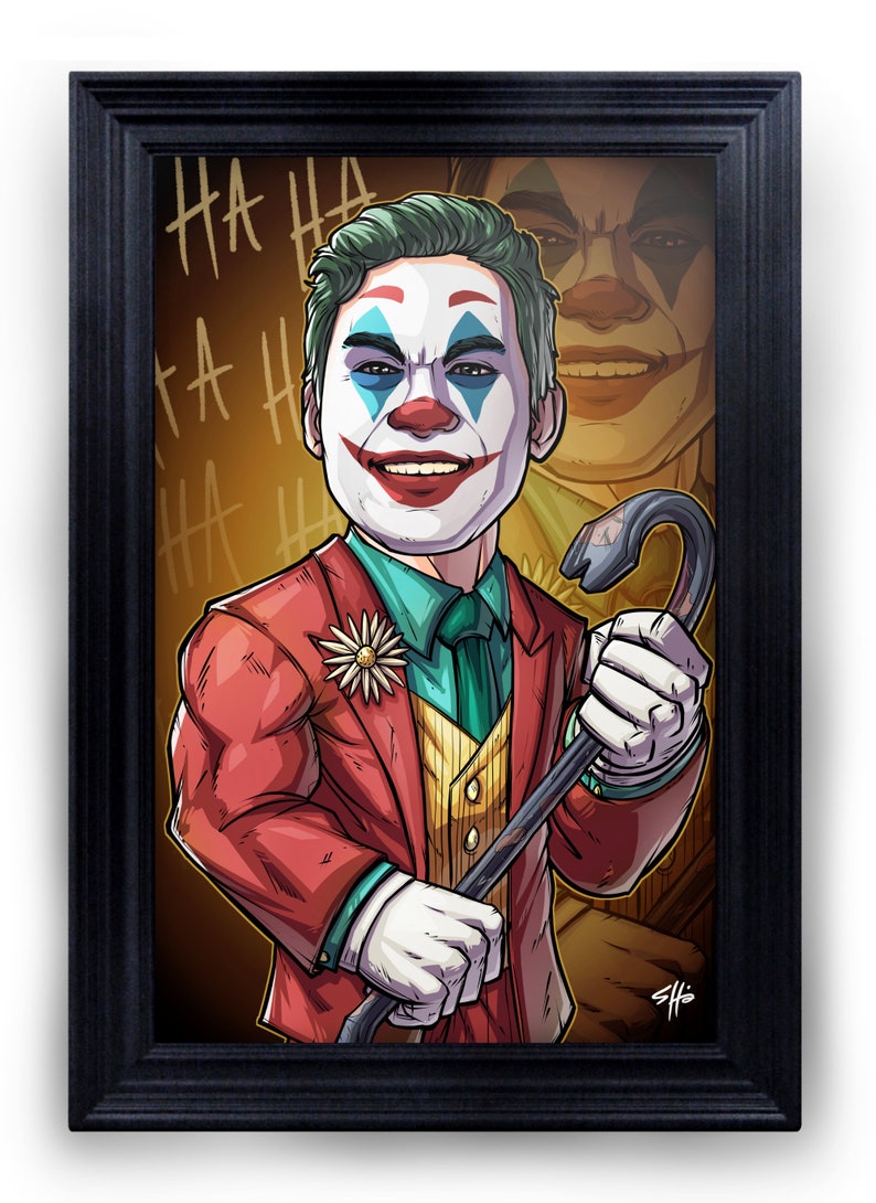 Be The Villain: The Joker custom art, cartoon drawing, superhero portrait, gift for him, poster, illustration, comic, caricature image 6