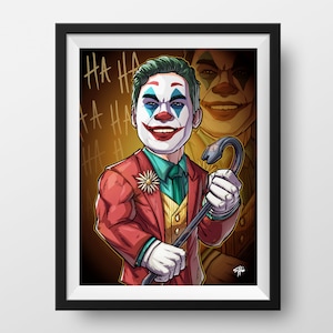 Be The Villain: The Joker custom art, cartoon drawing, superhero portrait, gift for him, poster, illustration, comic, caricature image 4