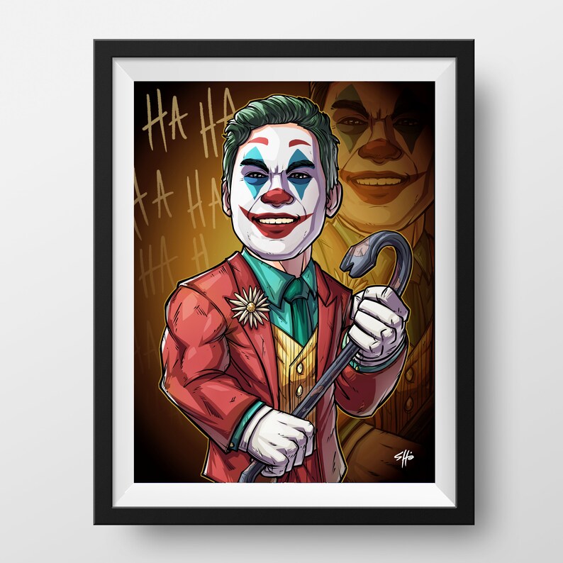 Be The Villain: The Joker custom art, cartoon drawing, superhero portrait, gift for him, poster, illustration, comic, caricature image 4