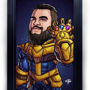 Be The Villain: Thanos, 11x17 custom art, cartoon, superhero portrait, gift for him, poster, illustration, comic, caricature, dad image 3