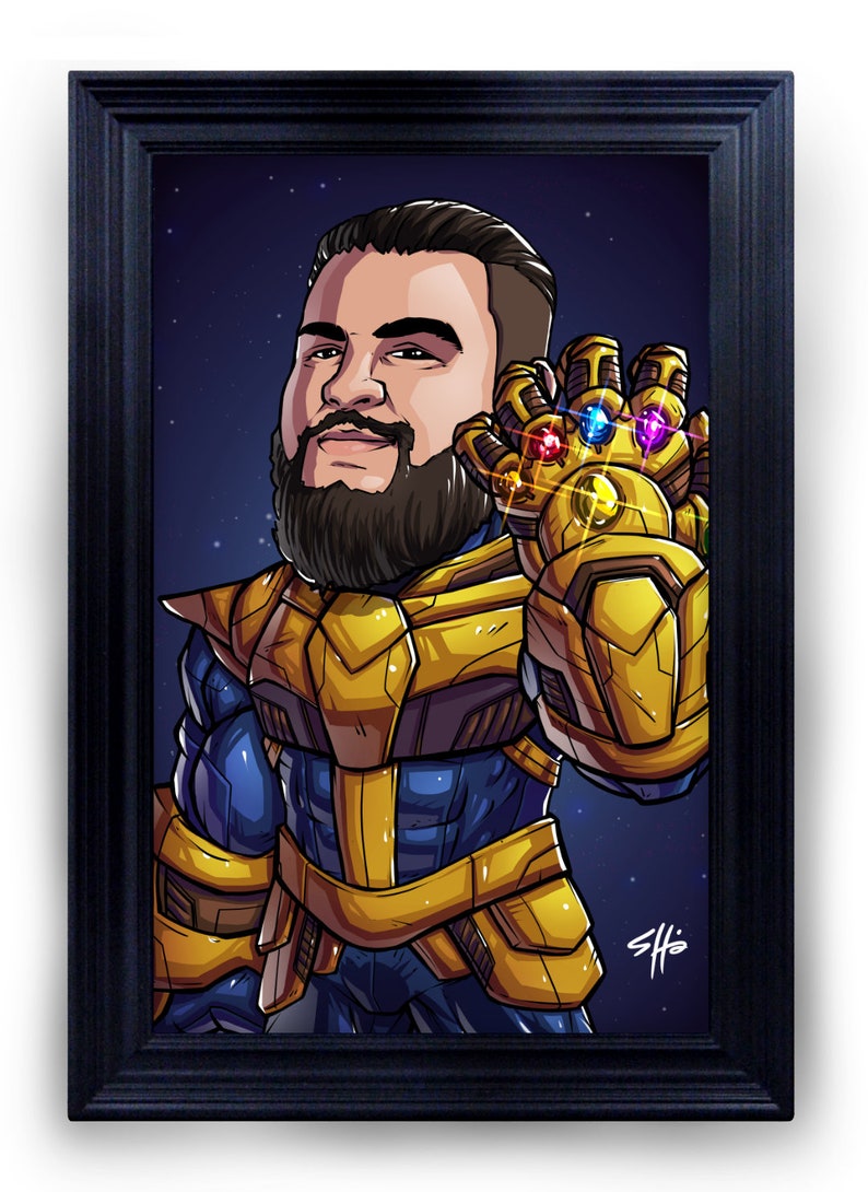 Be The Villain: Thanos, 11x17 custom art, cartoon, superhero portrait, gift for him, poster, illustration, comic, caricature, dad image 3