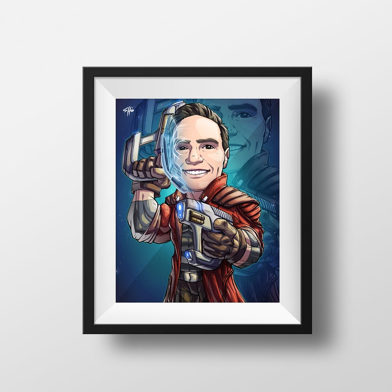 Be The Hero: Starlord custom art, cartoon, superhero portrait, gift for him, poster, illustration, comic, caricature, dad image 3