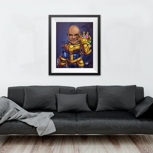 Be The Villain: Thanos, 11x17 custom art, cartoon, superhero portrait, gift for him, poster, illustration, comic, caricature, dad image 5