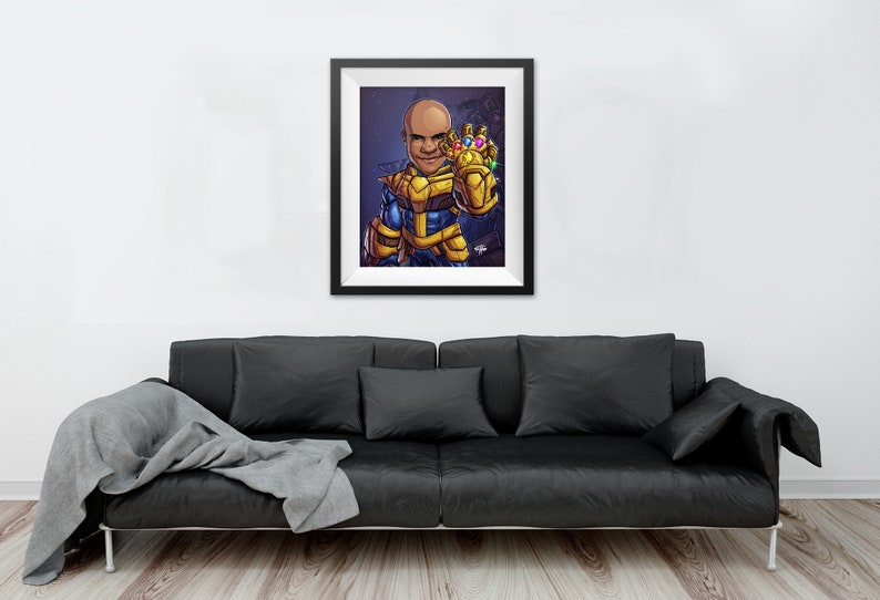 Be The Villain: Thanos, 11x17 custom art, cartoon, superhero portrait, gift for him, poster, illustration, comic, caricature, dad image 5