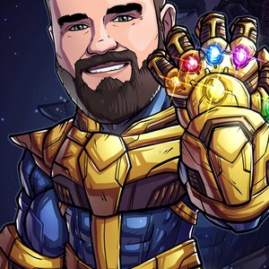 Be The Villain: Thanos, 11x17 custom art, cartoon, superhero portrait, gift for him, poster, illustration, comic, caricature, dad image 4