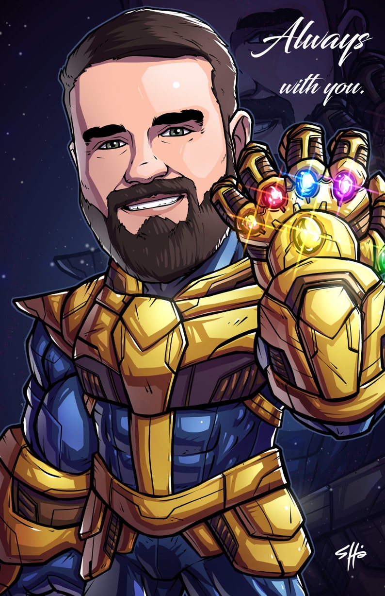 Be The Villain: Thanos, 11x17 custom art, cartoon, superhero portrait, gift for him, poster, illustration, comic, caricature, dad image 4