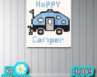 Happy Camper Chunky Knit Blanket Pattern (Digital Download) Camping in the Wilderness