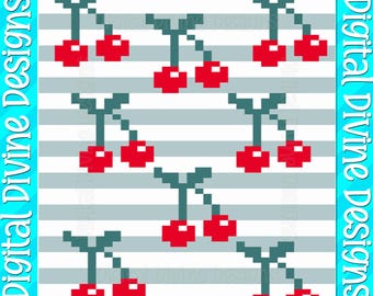 Chunky Knit Blanket Pattern: Striped Cherries, Aqua Stripes (Digital Download)