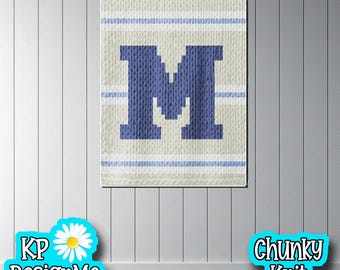 Personalized Letter M Chunky Knit Blanket Pattern (Digital Download)