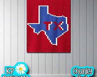 Padrão de manta com mapa do Texas: Tricô grosso com os dedos (Download digital)