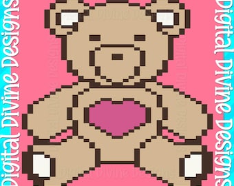 Teddybär-Herz-Decke Muster: Grobstrick Fingermuster (Digitaler Download)