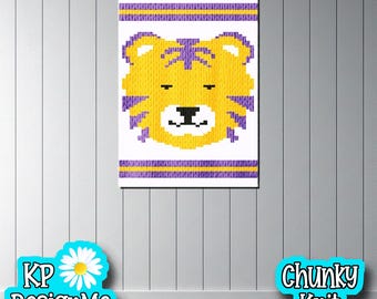 Tiger Face Blanket Pattern: Chunky Finger Knit (Digital Download)