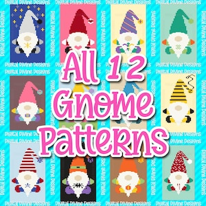 Bulk Deal All 12 Gnome Holiday / Seasons Graphic Patterns for Chunky Finger Knit Blanket, Digital Download Patterns Only, Gnomes of the Year