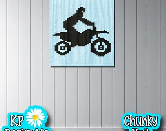 Dirt Bike Rider Blanket Pattern: Chunky Finger Knit (Digital Download)