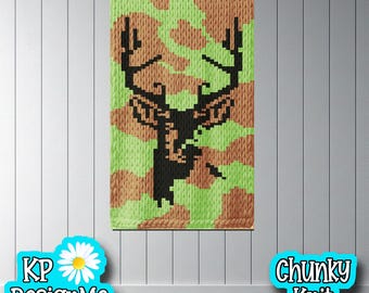 Camouflage Deer Chunky Knit Blanket Pattern (Digital Download)