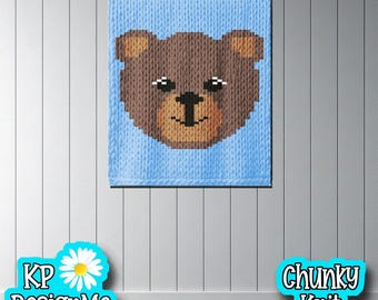 Bear Face Chunky Knit Blanket Pattern (Digital Download)