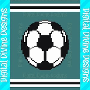 Pode incluir: Design digital com um gráfico de bola de futebol a preto e branco sobre um fundo turquesa. O texto "Digital Divine Designs" repete-se na borda da imagem.