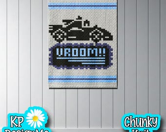 Race Car VROOM Chunky Knit Blanket Pattern (Digital Download)