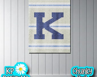 Letter K Blanket Pattern: Chunky Finger Knit, Collegiate Block (Digital Download)
