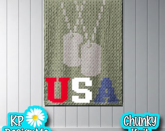 USA Dog Tags Blanket Pattern: Chunky Finger Knit (Digital Download)