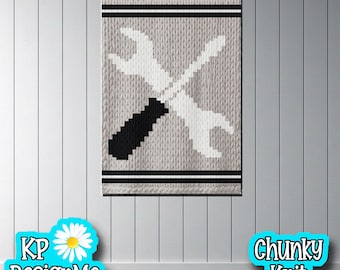 Handyman Tools Blanket Pattern: Chunky Finger Knit Yarn (Digital Download)