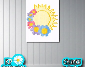Padrão de manta Sunshine Blooms: Design de tricô grosso com os dedos (Download digital)