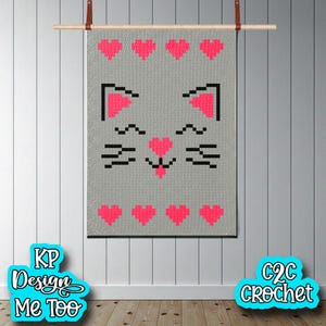 Kitty Face C2C Blanket Pattern Digital Download Lapghan Graphgan size 36" x 49"