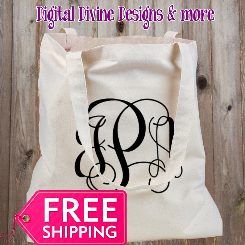 Custom Colors and Fonts FREE SHIPPING Personalized Canvas Tote Bag with your Monogram