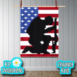 Patroon Amerikaanse soldaatdeken: grof gebreid (digitale download)