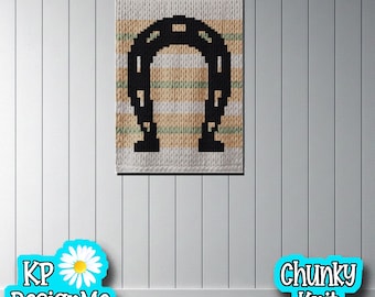 Horseshoe Blanket Pattern: Chunky Finger Knit, Striped Design (Digital Download)