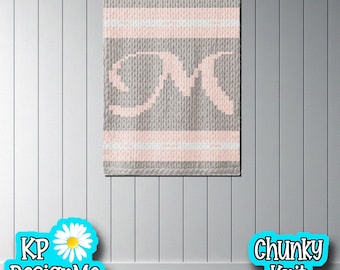 Personalized Letter 'M' Chunky Knit Blanket Pattern (Digital Download)