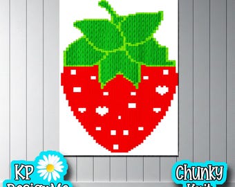 Padrão de manta de morango: Design de tricô grosso com os dedos (Download digital)