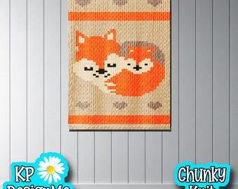 Cuddling Mom and Baby Fox Chunky Knit Blanket Pattern (Digital Download)