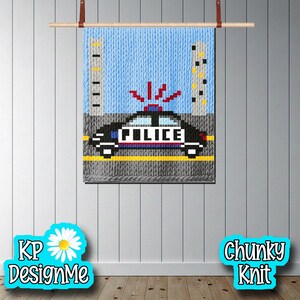 Police Car in the City Chunky Knit Blanket Pattern (Digital Download)