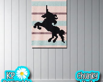 Unicorn Silhouette Blanket Pattern: Chunky Finger Knit (Digital Download)