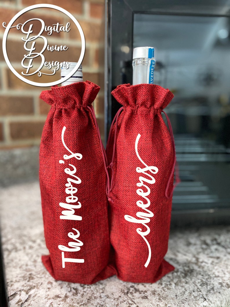 Personalized Wine / Liquor Bottle Bags Double Sided Burlap Bag