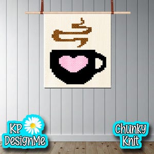 Coffee Graphic Chunky Knit Blanket Pattern (Digital Download)