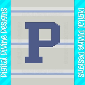 P Padrão gráfico de bloco universitário personalizado para cobertor de malha de dedo grosso Download digital apenas padrão, padrão de letra personalizado P