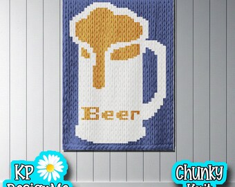 Padrão de manta de tricô grosso com estampa de cerveja (Download digital)